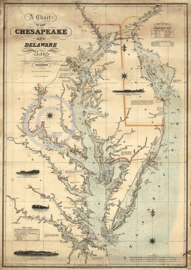 1862 Nautical Chart Map Chesapeake Delaware Bay Vintage Historical - Printable Map Of Chesapeake Bay
