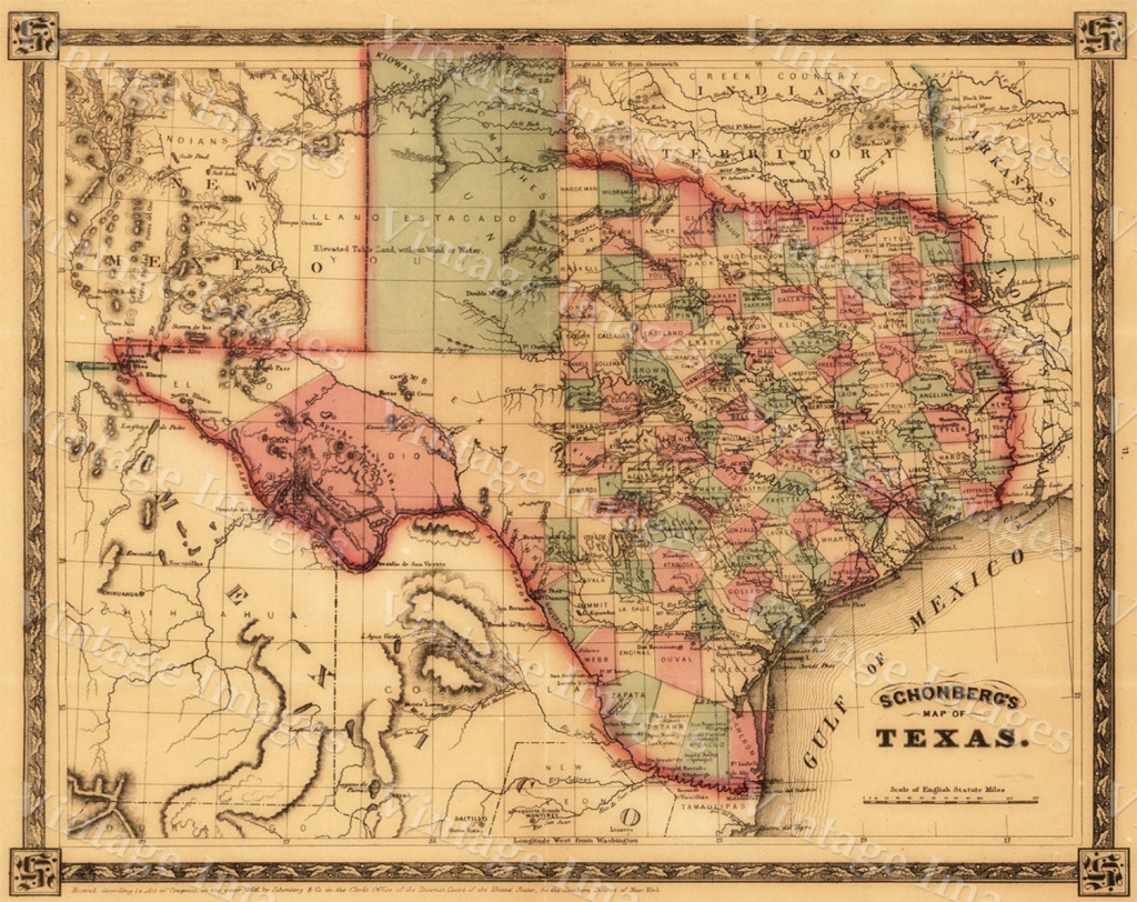 1866 Texas Map Old West Map Antique Texas Map Restoration - Old Texas Maps For Sale