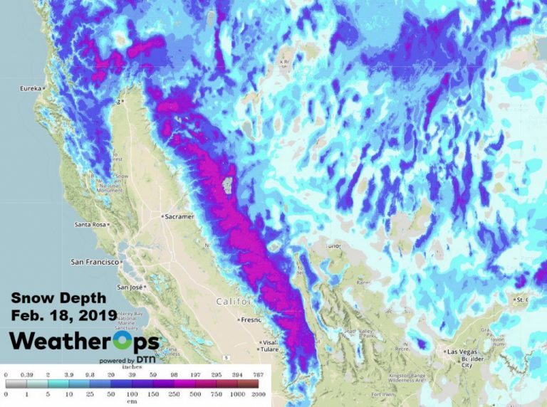 2019- An Enormous Year For California Ski Resorts - Snow Level Map