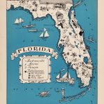 30's Vintage Animated Florida State Map Of Florida Cartoon Map Print   Florida Cartoon Map