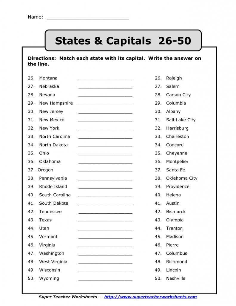 50 States Capitals List Printable | Back To School | States - 50 States And Capitals Map Printable
