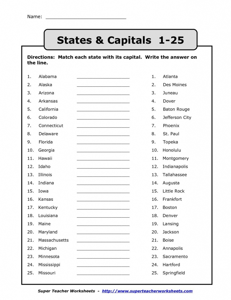 50 States Map Quiz Printable | 4Th Grade Throughout 50 States And - 50 States And Capitals Map Quiz Printable