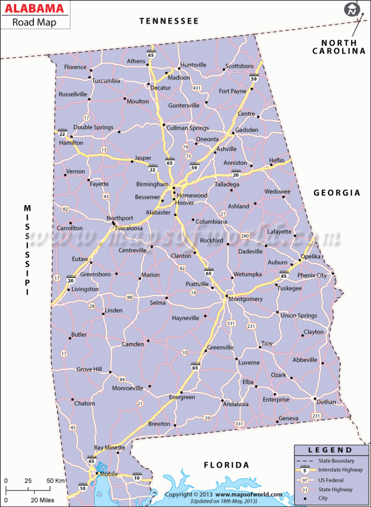 Alabama Road Map, Alabama Highways Map, Alabama Interstates - Alabama State Map Printable