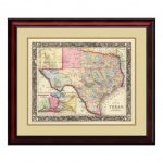 Amanti Art 26 In. H X 30 In. W "county Map Of Texas, 1860"samuel   Framed Texas Map