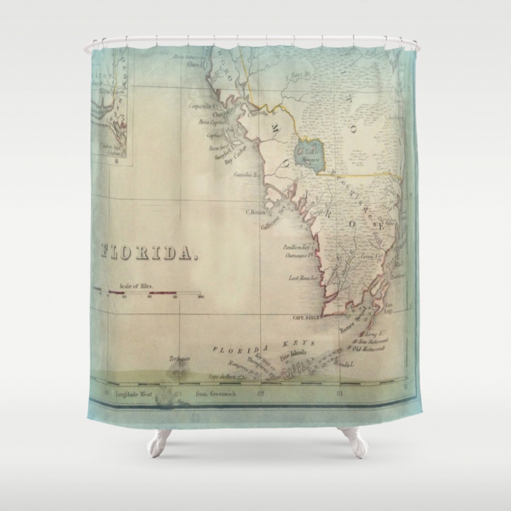 Antique Florida Keys Map Shower Curtainkarengrossman | Society6 - Florida Map Shower Curtain