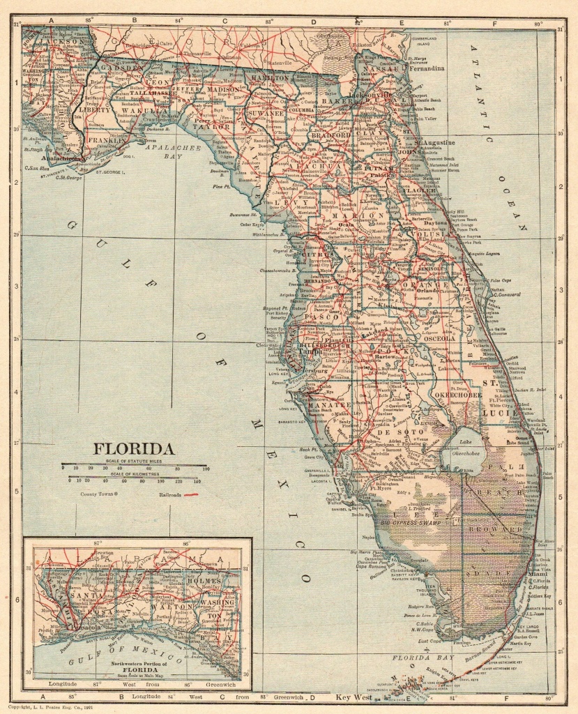 Antique Florida Map 1917 Vintage State Map Of Florida Gallery Wall - Map Of Florida Wall Art