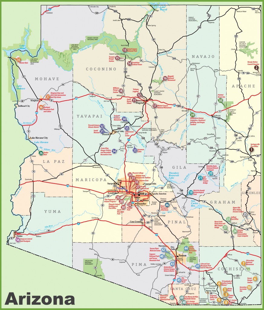 Arizona Sightseeing Map - Printable Map Of Arizona