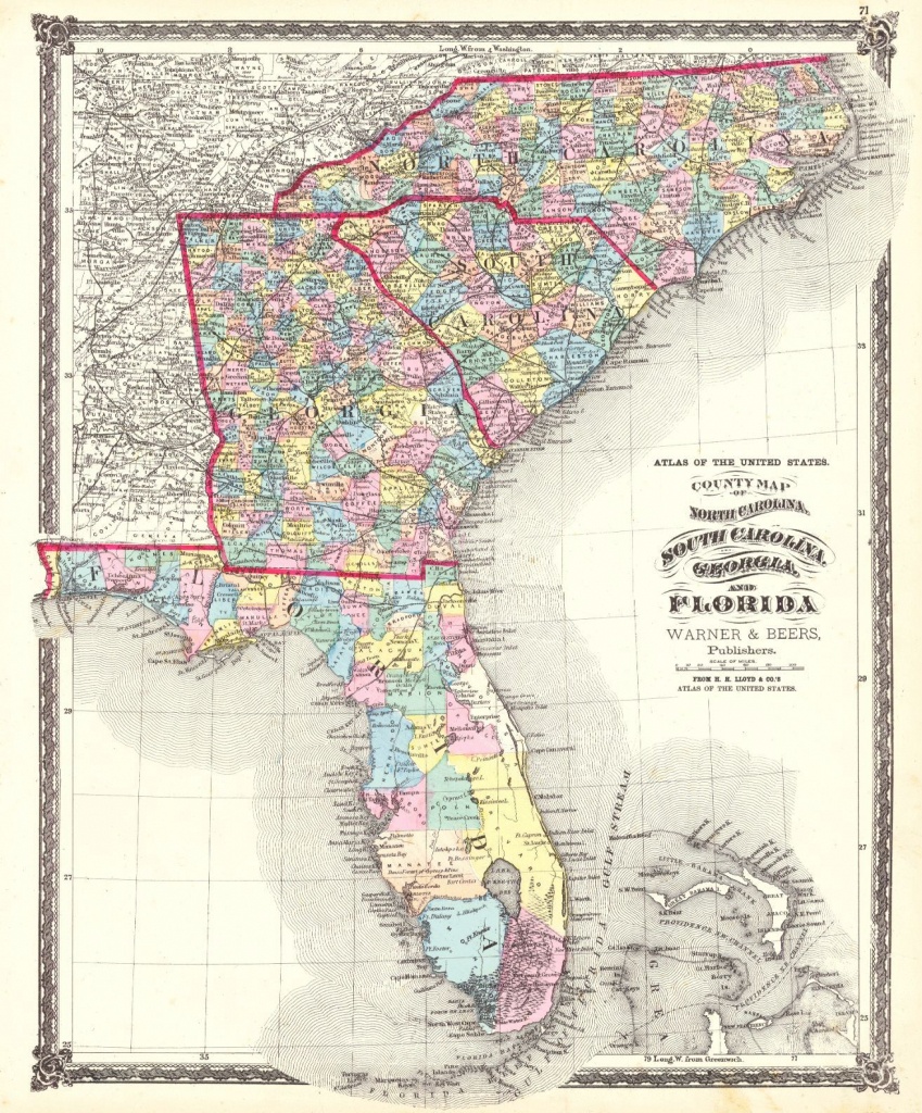 Atlas Of The United States. County Map Of North Carolina, South - Florida North Map