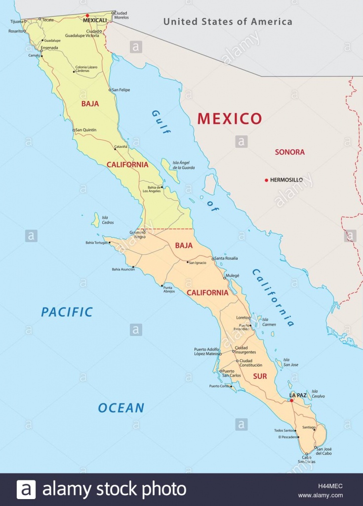 Baja California Road And Administrative Map Stock Vector Art - Baja California Road Map