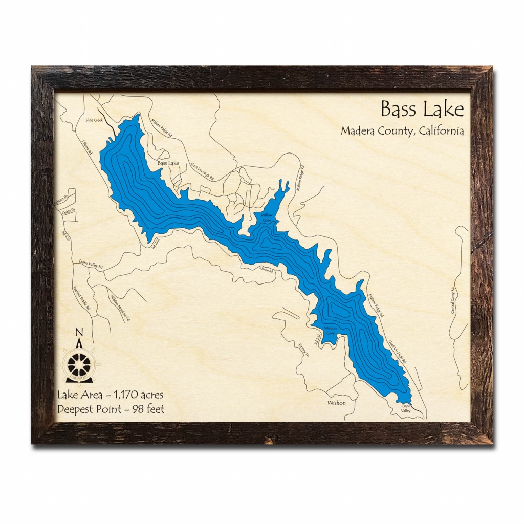 Bass Lake, Ca Nautical Wood Maps - Bass Lake California Map