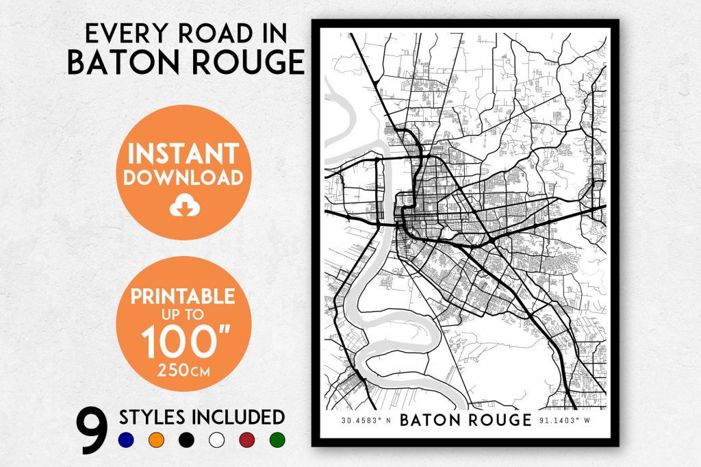 Baton Rouge Map Print Printable Louisiana Map Art Baton | Etsy - Printable Map Of Baton Rouge