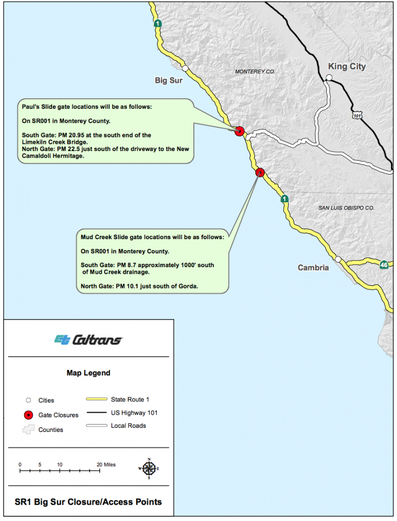 Big Sur California Blog - California Highway 1 Closure Map