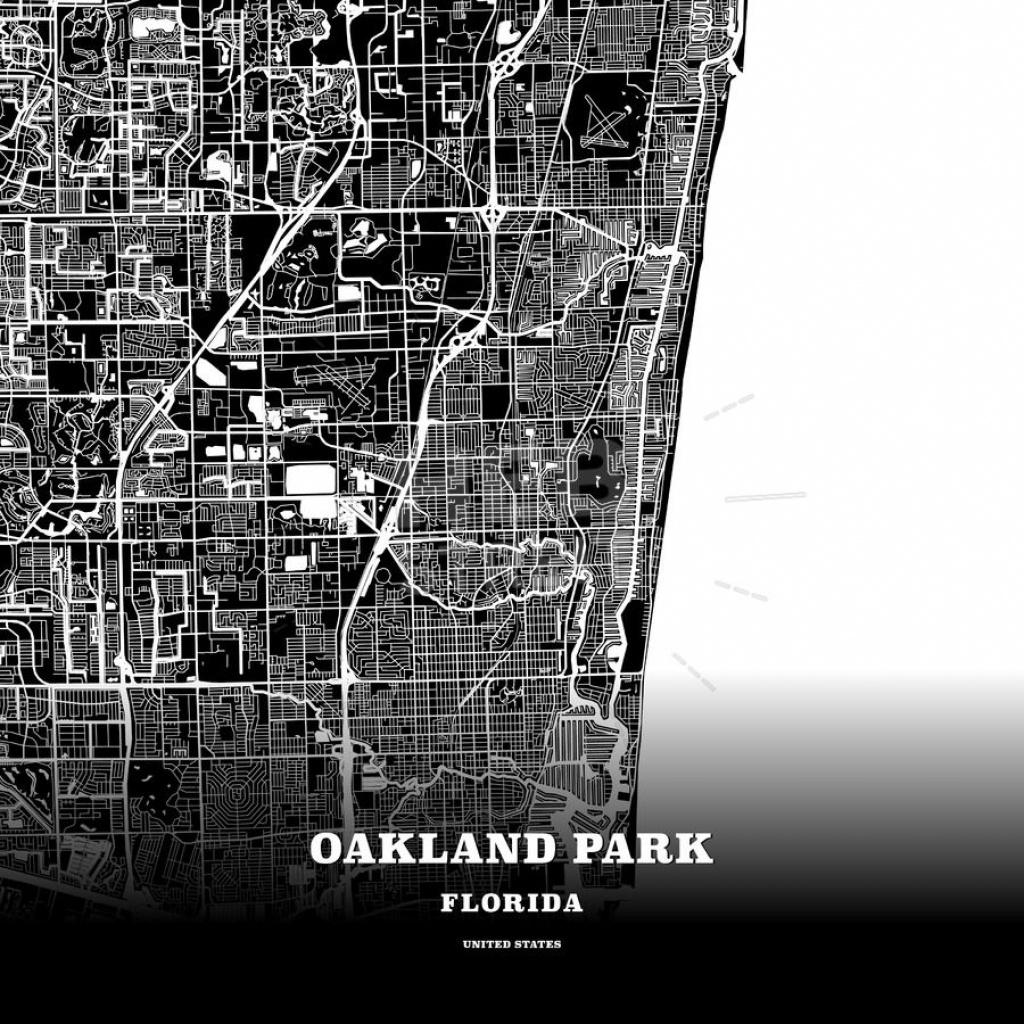 Black Map Poster Template Of Oakland Park, Florida, Usa | Maps - Oakland Park Florida Map