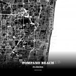 Black Map Poster Template Of Pompano Beach, Florida, Usa   Florida Map Poster
