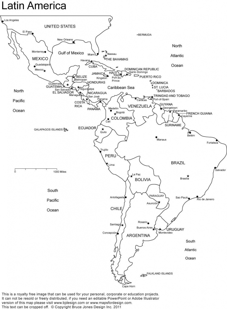 Blank Map Of Central And South America Printable And Travel - Printable Map Of Central And South America