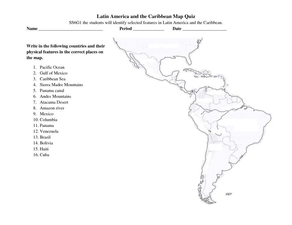 Blank Map Of Latin America Quiz Free Printable South Puzzle 1024×791 - Us Map Quiz Printable Free
