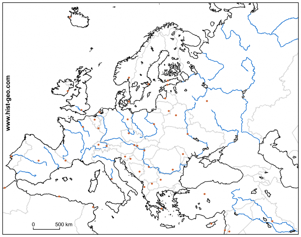 Blank Outline Map Of The European Continent (Countries, Capitals - Free Printable Map Of Europe With Countries And Capitals