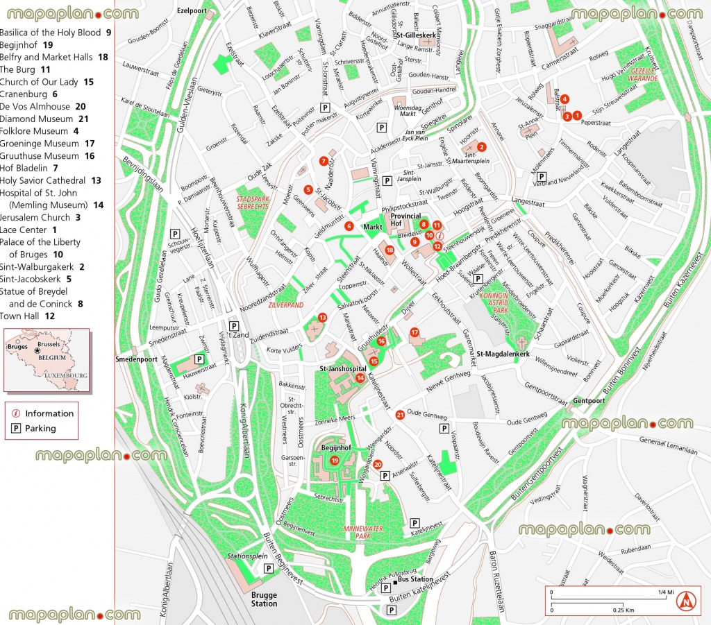 Bruges Map - Updated Attractions Map In English Showing Location Of - Bruges Map Printable