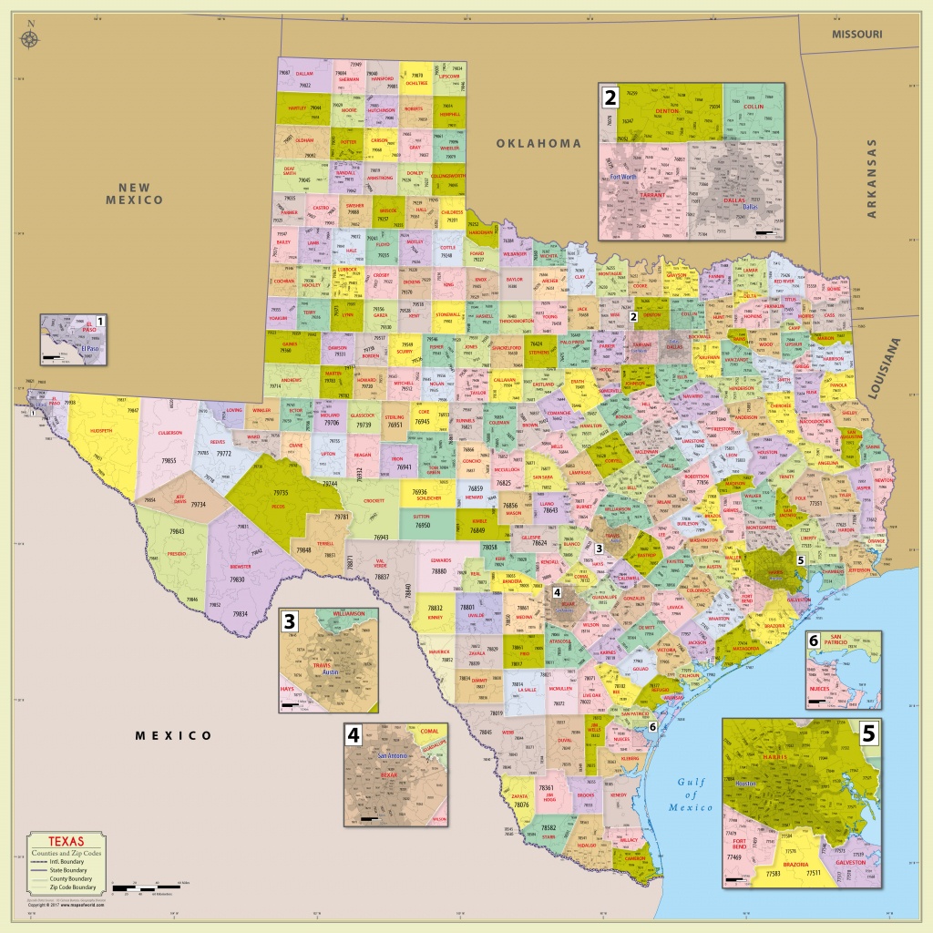 Buy Texas Zip Code With Counties Map - Texas County Wall Map