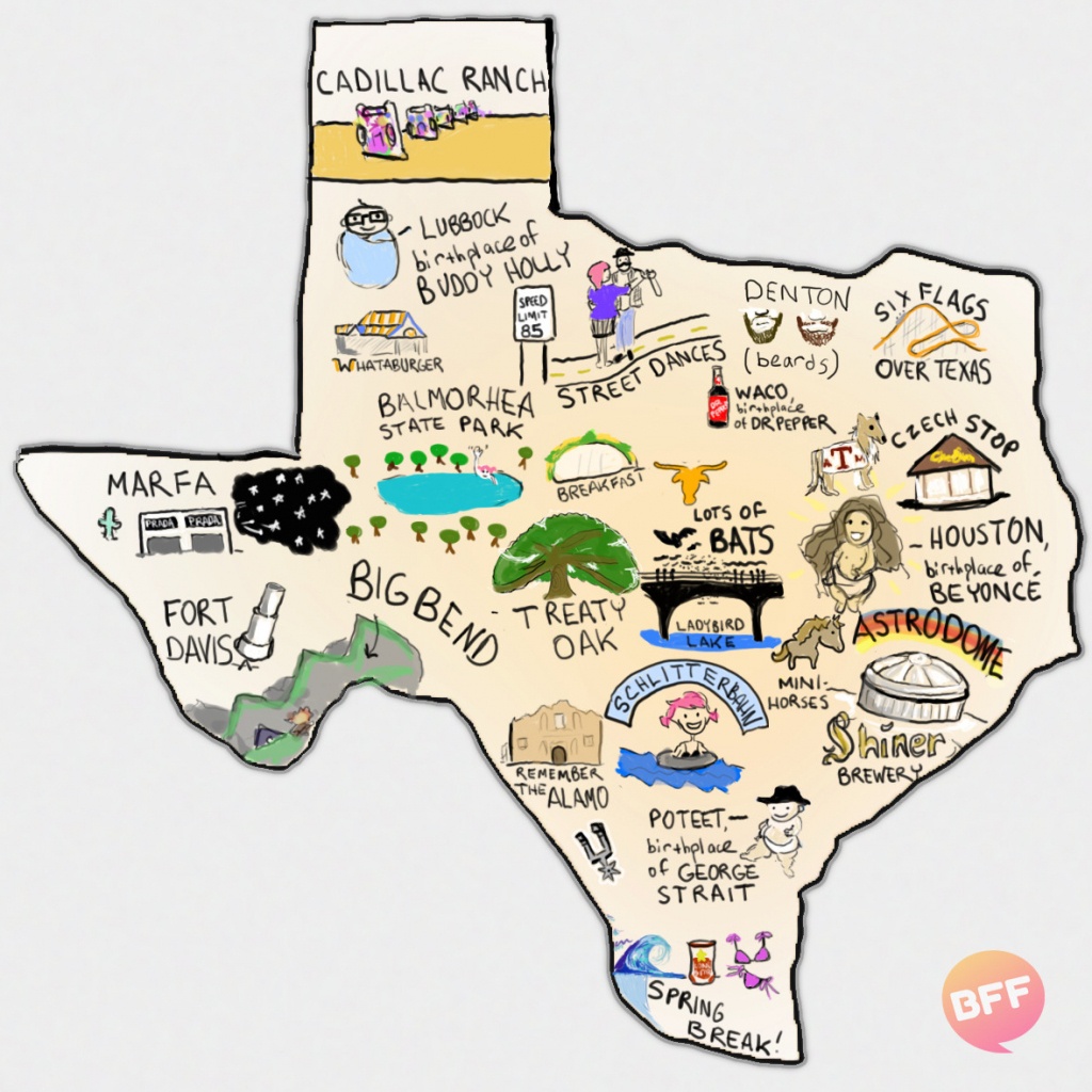Buzzfeed Bff • A Completely And Accurate Map Of Texassomeone - Cadillac Ranch Texas Map