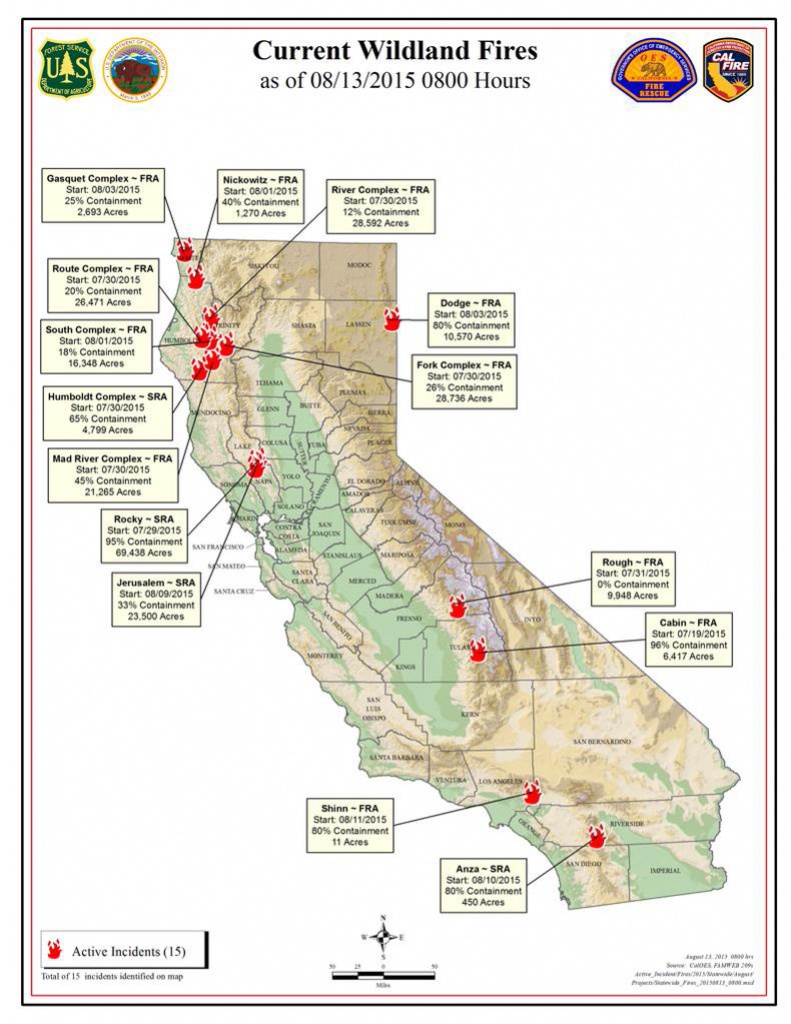 Cal Fire Thursday Morning August 13, 2015 Report On Wildfires In - Active Fire Map California
