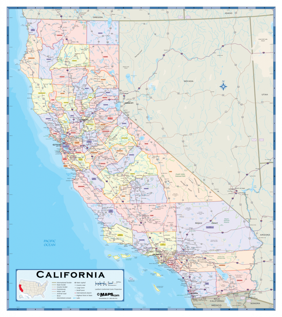 California County Wall Map - Maps - California County Map With Roads
