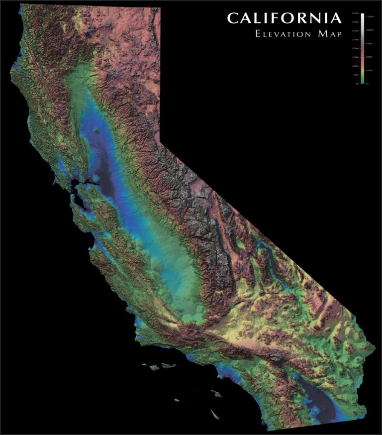 California Elevation Map [6590X7500] [Oc] (Higher Res In Comments
