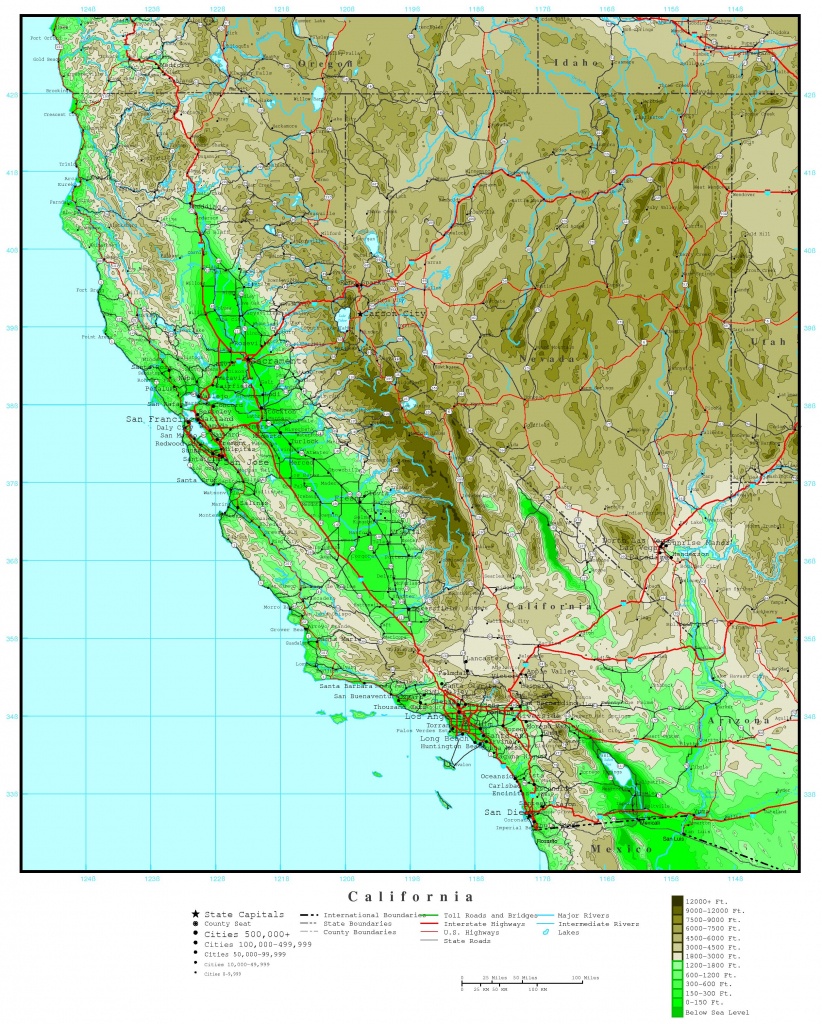 California Elevation Map - National Geographic Topo Maps California