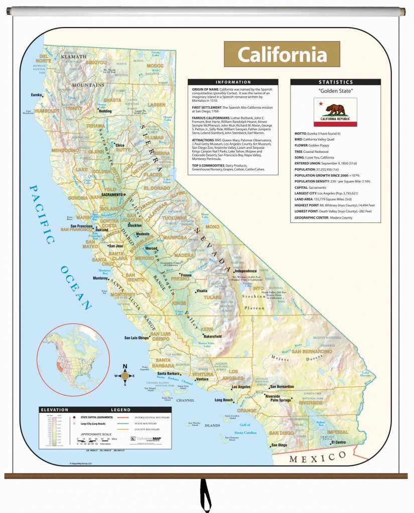 California Large Scale Shaded Relief Wall Map – Kappa Map Group - Large Wall Map Of California