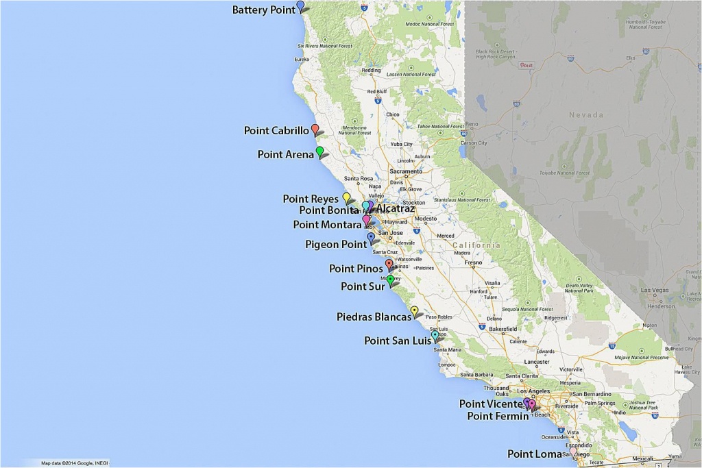 California Lighthouse Map | Secretmuseum - California Hostels Map