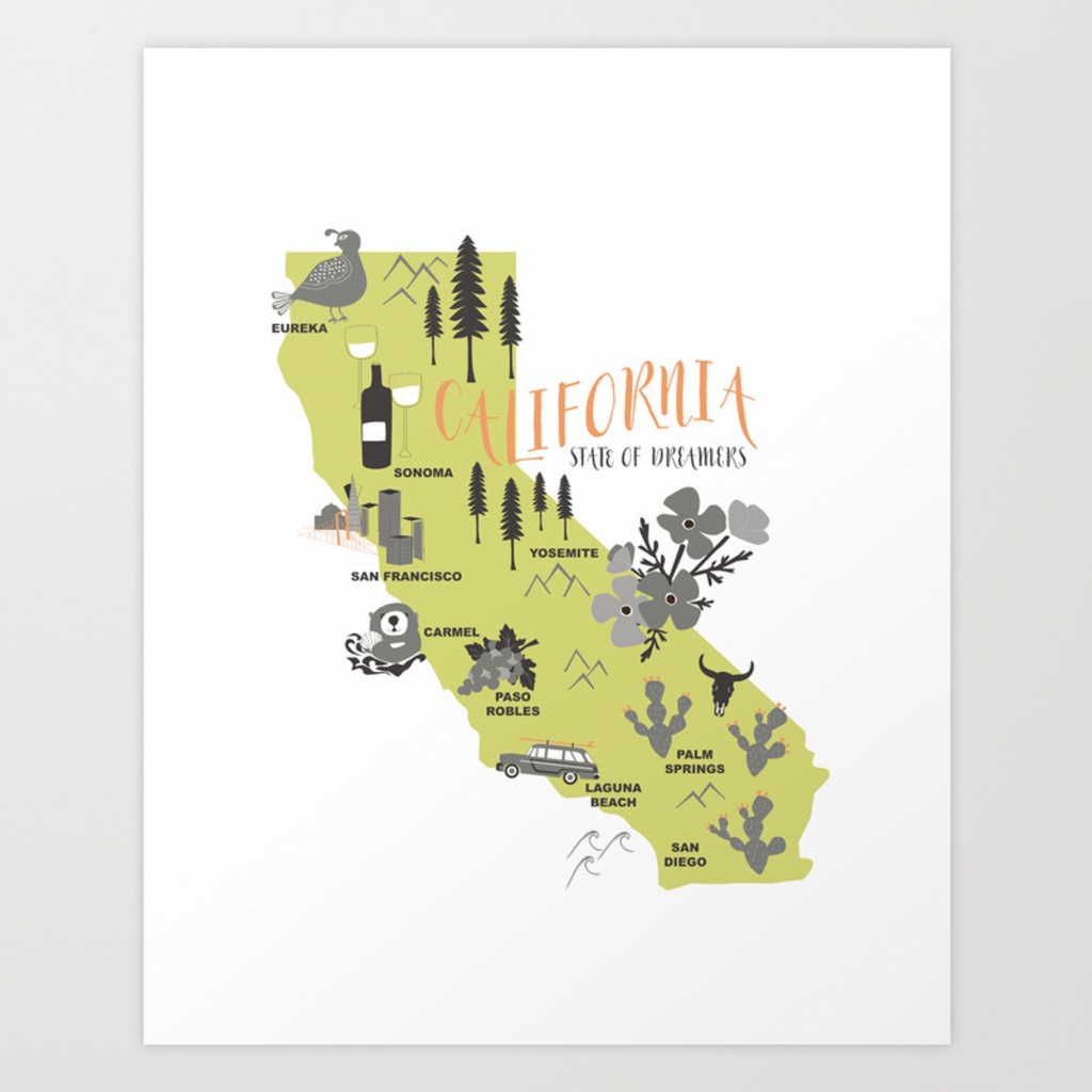 California Map Art Printwillhouse1 | Society6 - California Map Art