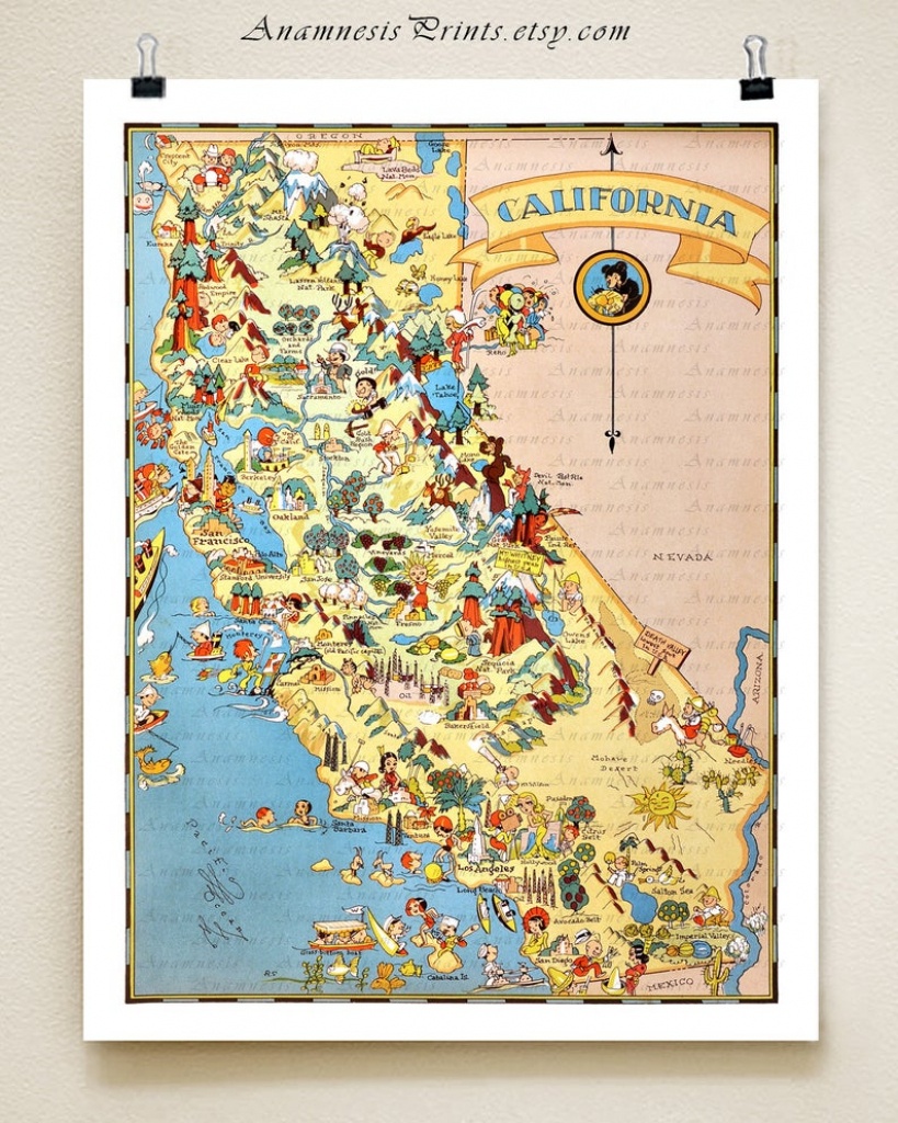 California Map Print Picture Map Illustrated Map Map | Etsy - Illustrated Map Of California