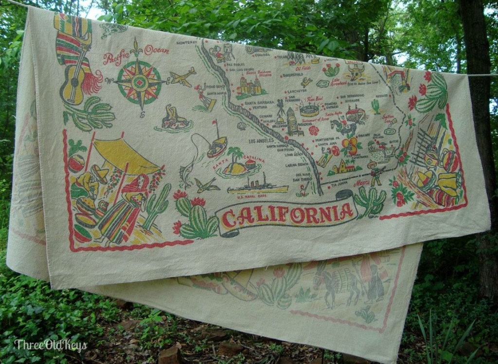 California Map Tablecloth 1950S Vintage Souvenir 4549 Inches - Vintage California Map Tablecloth