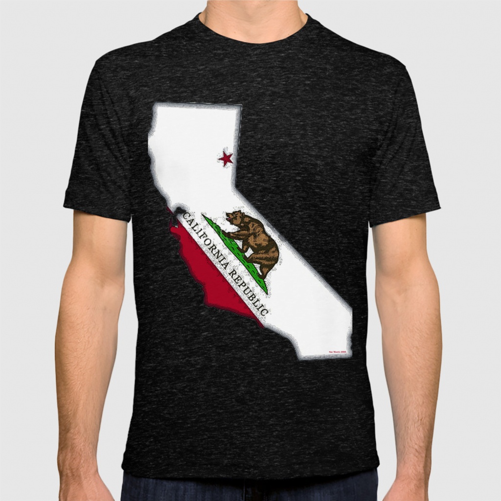 California Map With Californian Flag T-Shirt - California Map T Shirt
