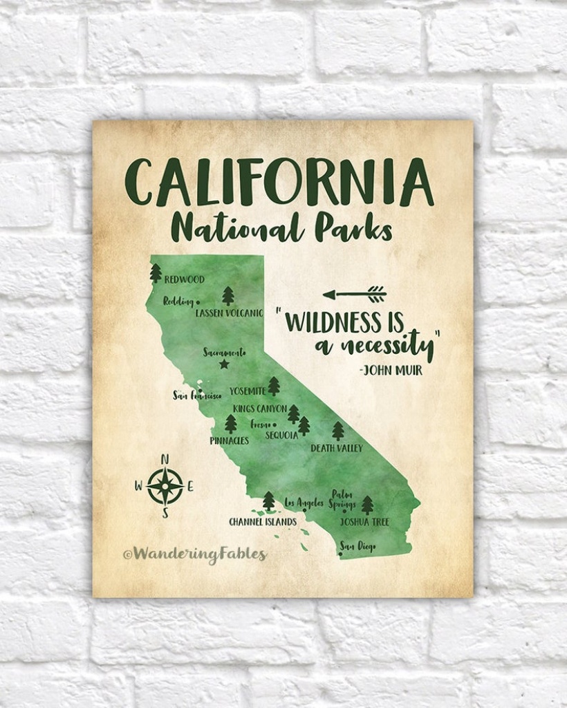 California National Parks Map Adventure Travel Mountains | Etsy - Map Of California Parks