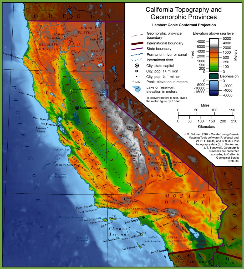 California Physical Map - California Landforms Map