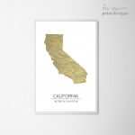 California Printable Art California Map Coordinates Poster | Etsy   California Map Poster