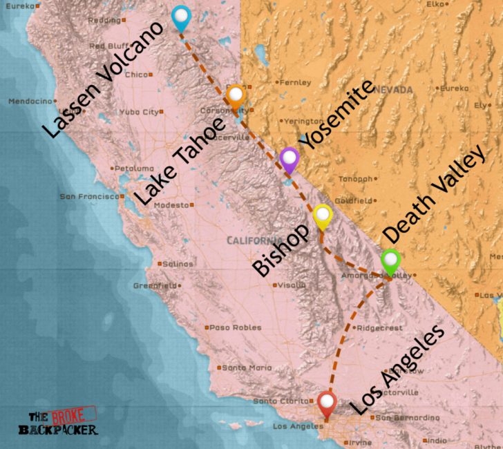 California Road Trip Trip Planner Map