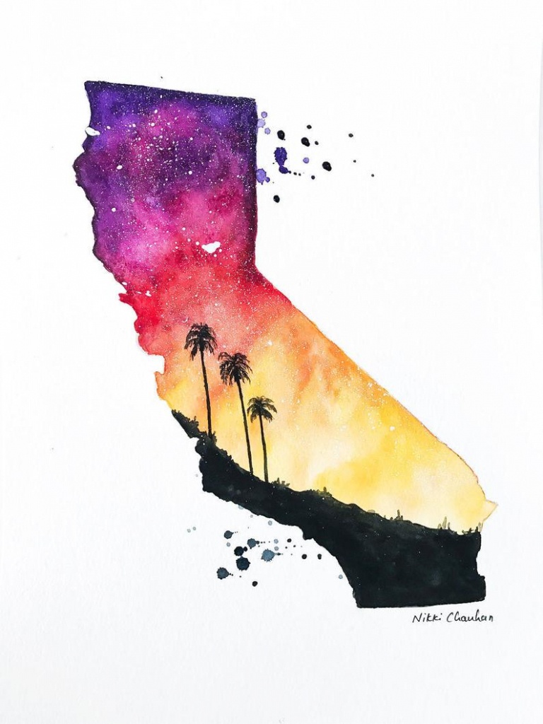 California State State Art California Map Watercolor | Etsy - California Map Art