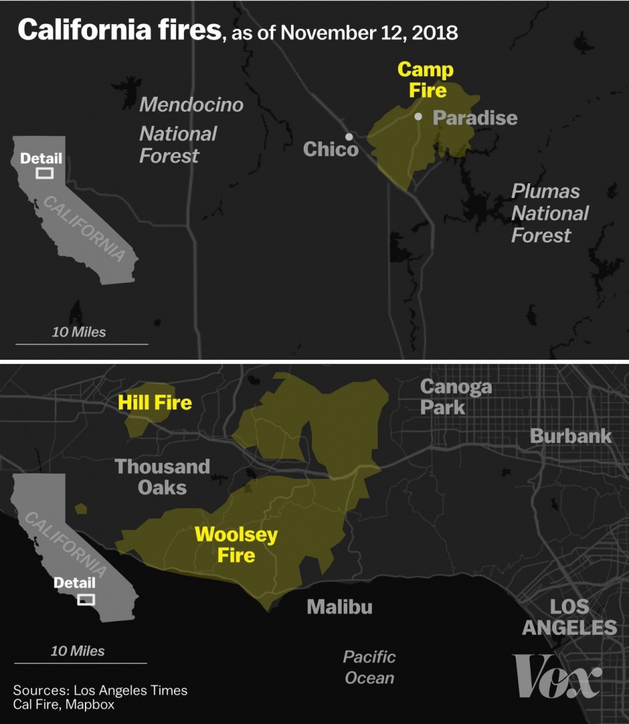 California Wildfires 2018: Camp And Woolsey Fires Are Rapidly - California Fire Map 2018