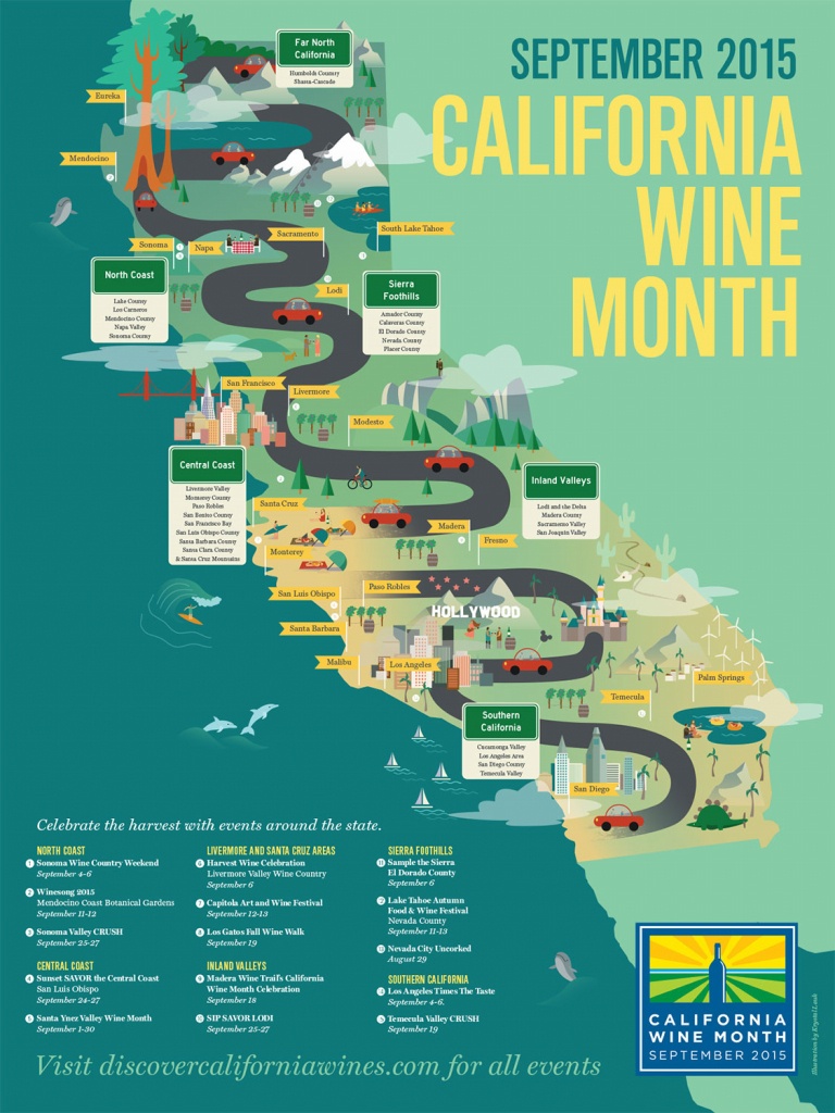 California Wine Poster For The Wine Institute Annual Wine Month - California Wine Map Poster