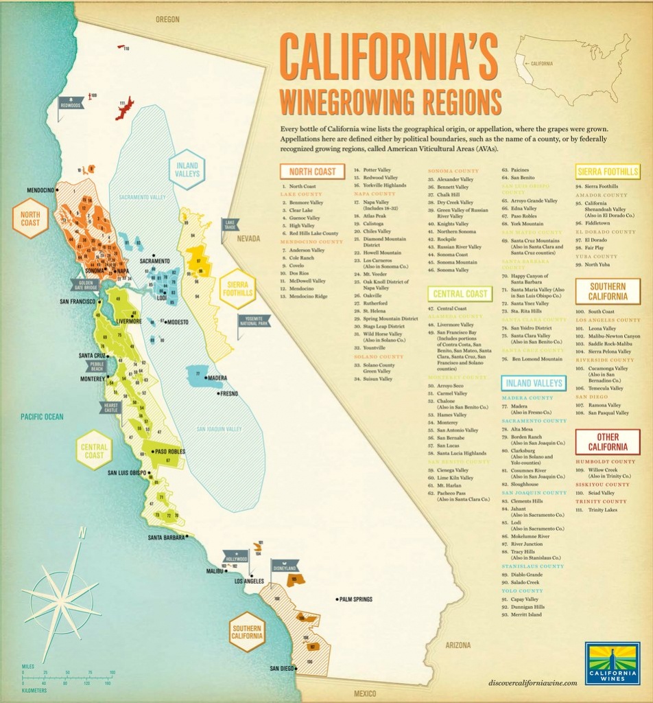 California Wine Regions - Maplets - California Wine Map Poster