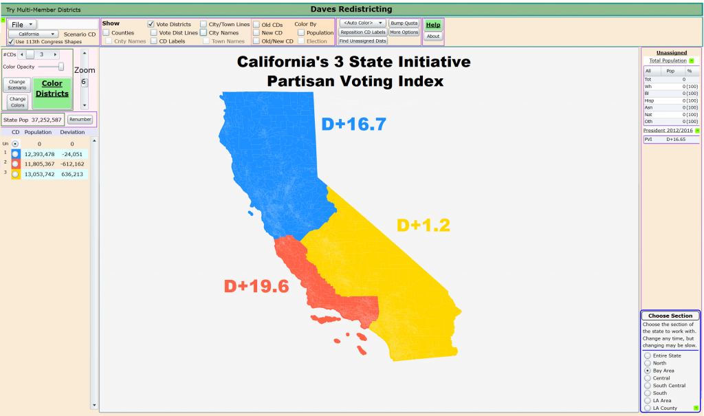 California&amp;#039;s Proposed 3 State Initiative With Each New States - New California Map 3 States