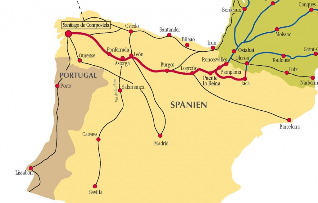 Camino De Santiago Routes In Spain - Printable Map Of Camino De Santiago
