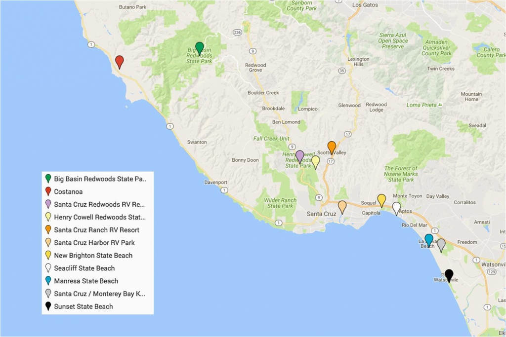 Camping Northern California Map Santa Cruz Camping Places You Will - Santa Cruz California Map