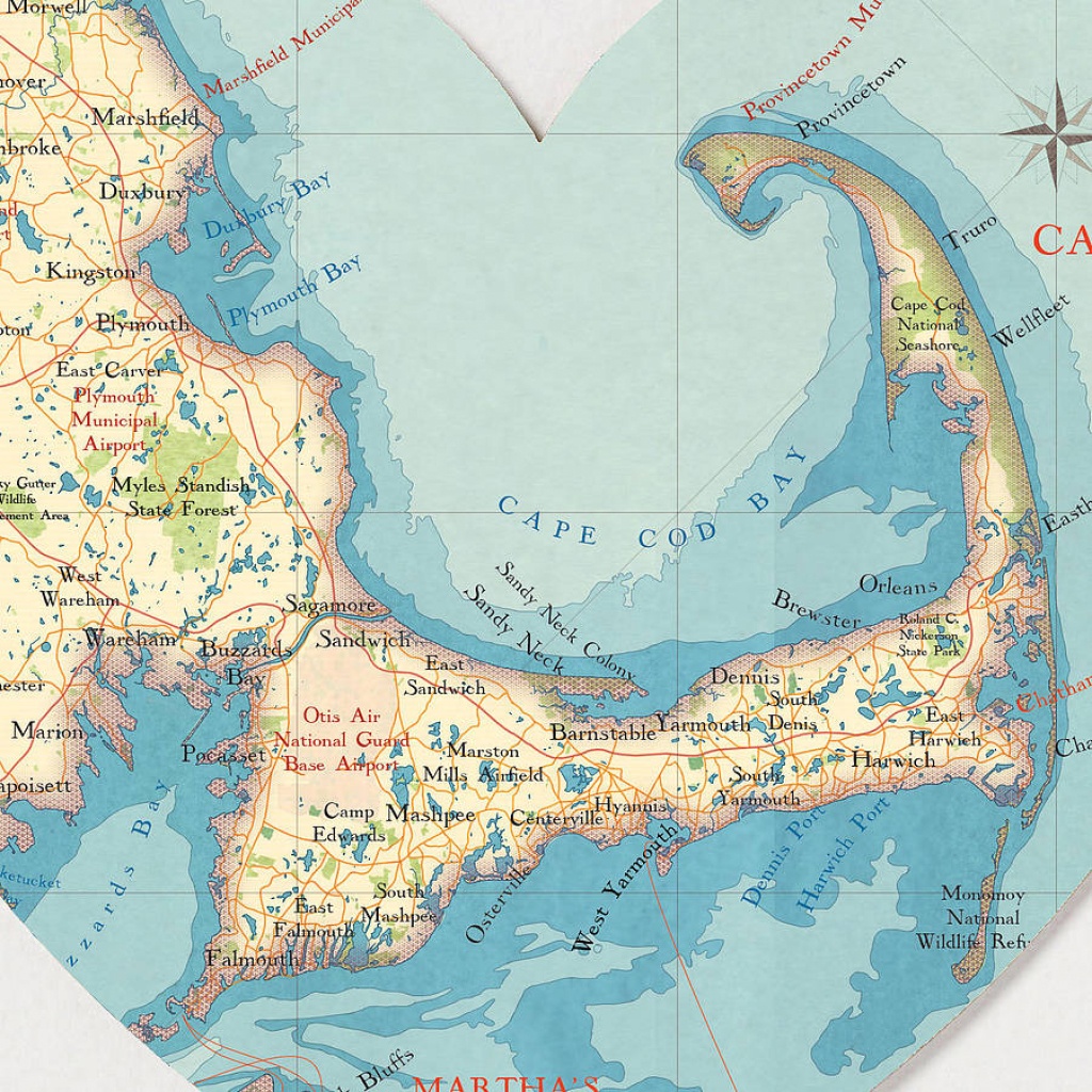 Cape Cod Map Heart Printbombus Off The Peg | Notonthehighstreet - Printable Map Of Cape Cod