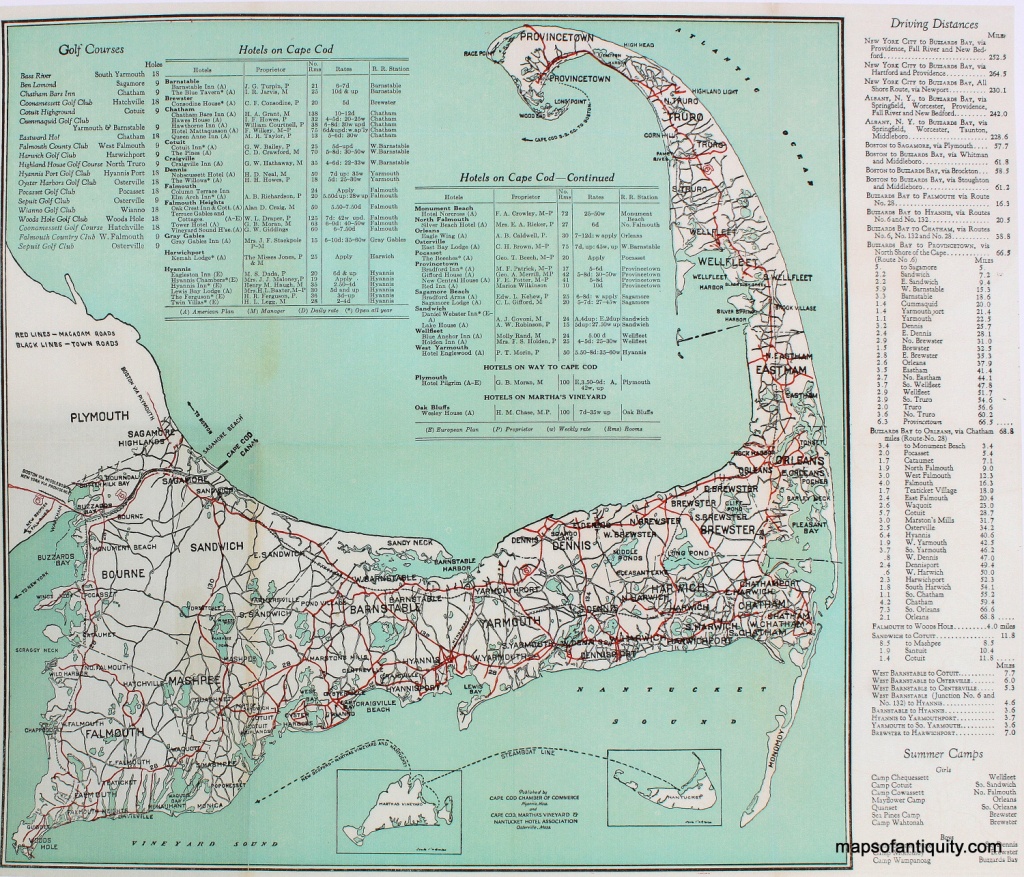 Cape Cod Road Map Print - Reproduction - - Antique Maps And Charts - Printable Map Of Cape Cod Ma