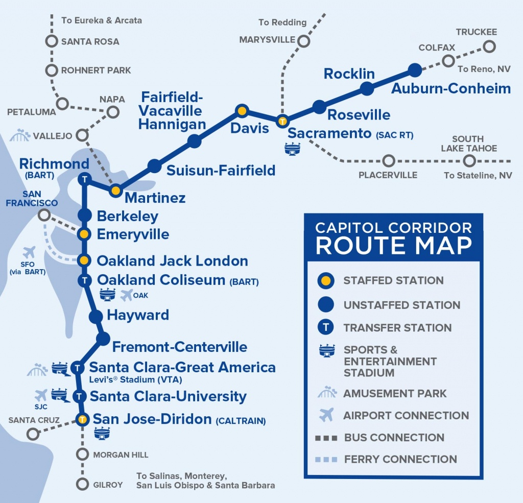 Capital Corridor Train Route Map For Northern California - Amtrak Route Map California