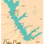 Cedar Creek Lake, Tx Map Art Print   Cedar Creek Texas Map