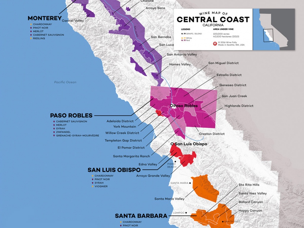 Central Coast Wine: The Varieties And Regions | Wine Folly - California Vineyards Map